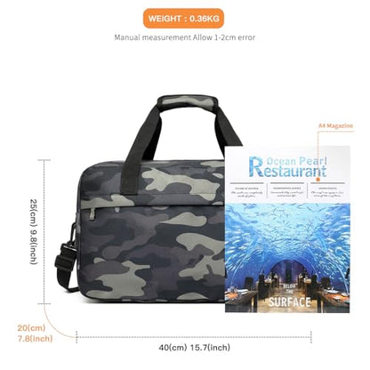 Kono Travel Duffel 20L Under Seat Carry-On Sports Tote Gym Weekender Overnight Bag - 15.75"x9.84"x7.87" Camo - color: Camo, size: M(15.75in x 9.84in x 7.87in)-20L