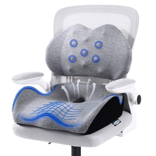 X Large Memory Foam Seat Cushion Lumbar Support Pillow for Sciatica & Tailbone Pressure Relief Coccyx Pad for Office Chair, Car,Wheelchair,Home,Office - color: Gray