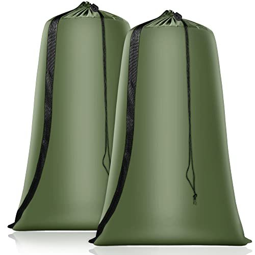 Heavy Duty Laundry Bag 2 Pack XL Nylon Laundry Bags with Straps, Washable Large Dirty Clothes Organizer with Drawstring Closure, Travel Washing Bag Fit a Laundry Hamper or Basket - color: Green, size: 41" x 28" x 1"