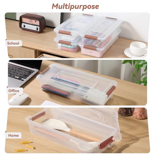 Clear Plastic Storage Bins with Lids Stackable Storage Box for Crafts, Supplies (Small 8Pack Brown) - size: Small 8Pack Brown