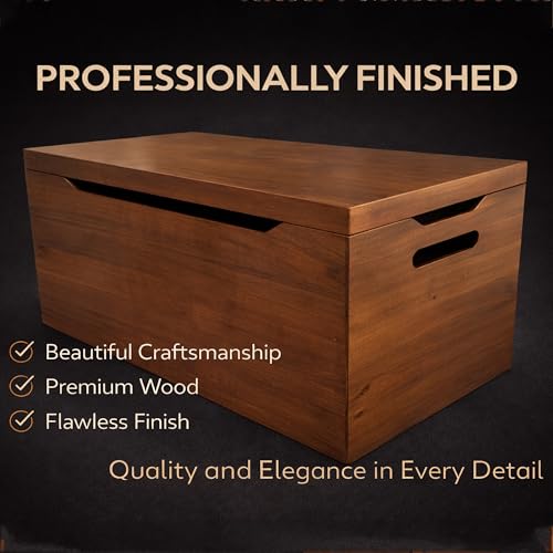 Personalized Engraved Name, Fully Assembled, Solid Wood Storage Trunk with Lid & Handles, Hope Chest, Wooden Box, Bedroom Organizer, Birthday, Gift, Blankets, Clothes, Slow-Close Lid, 30”, Walnut - color: Walnut-Engraved