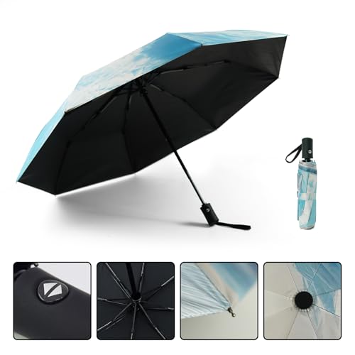 SY COMPACT Travel Umbrella - Windproof Automatic Compact Umbrella for Rain, Lightest 8-Rib, Small, Strong & Portable, Durable Grip, Fits Backpack & Car, Factory Direct (UV Available) - color: Coast
