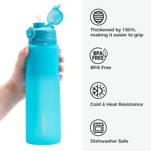 TakeToday Collapsible Water Bottles 32oz, Foldable Travel Bottle, TSA-Approved Leakproof Newly Silicone Water Bottle for Hiking, Travel, Outdoors, Blue - color: Blue