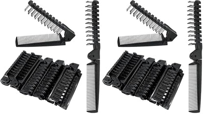 Folding Comb, 24PCS Travel Hair Brush and Comb Set, Portable Foldable Plastic Hairdressing Tools, Anti-Static Hair Comb, Double Headed Hair Brush for Men Women (Black) (Pack of 2) - size: 24 PCS (Pack of 2)