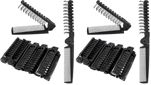 Folding Comb, 24PCS Travel Hair Brush and Comb Set, Portable Foldable Plastic Hairdressing Tools, Anti-Static Hair Comb, Double Headed Hair Brush for Men Women (Black) (Pack of 2) - size: 24 PCS (Pack of 2)
