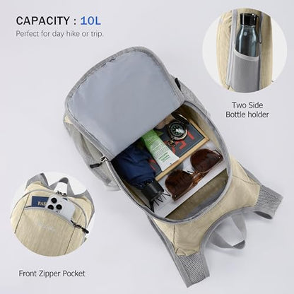 Uselike 10L Small Hiking Backpack Travel Daypack Lightweight Packable Back Pack for Women Men(Beige) - color: Beige