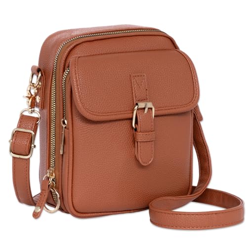 Small Crossbody Bags for Women, Vegan Leather Messenger Bag Anti Theft, Shoulder Bag with Card Slots - color: Brown