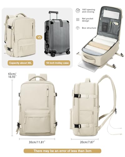VGCUB Large Travel Work Business Backpack Carry on flight Approved 17 Inch Laptop Backpack for Women Men with Laptop Compartment Mochila de Viaje,Beige | Travel - color: A2-beige, style: Large
