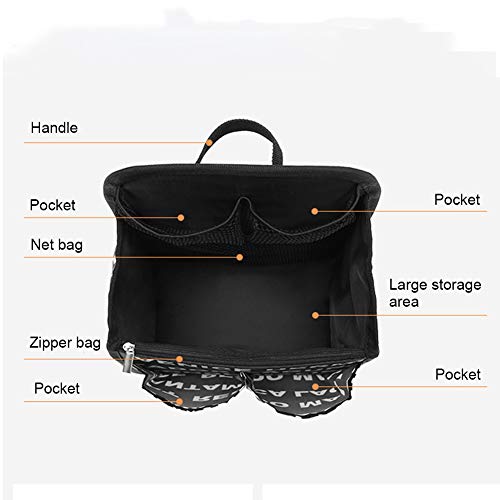 Waterproof Backpack Handbag with Zipper Portable Cosmetic Bag Insert Nylon Inner Bag Organizer(Black Letter) - color: Black Letter