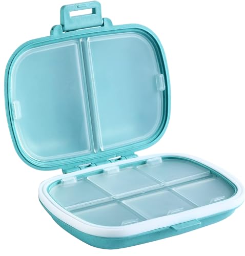 Holii Travel Pill Organizer, 8 Compartments Portable Pill Case, Daily Pill Box to Hold Vitamins, Small Pill Container for Pocket Purse Medicine Organizer（Blue） - color: Blue