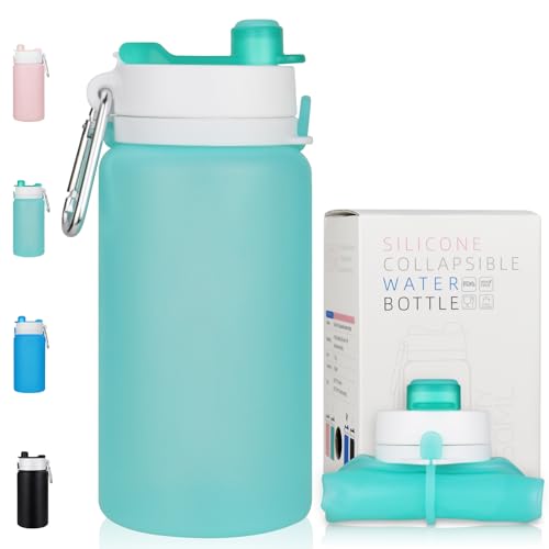 PLTCAT Collapsible Water Bottle, 19oz Foldable Bottle BPA Free Reusable Lightweight Leak-Proof Travel Silicone Water Bottle for Travel, Gym, Hiking, Office, Camping - color: Green