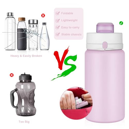 PLTCAT Collapsible Water Bottle, 19oz Foldable Bottle BPA Free Reusable Lightweight Leak-Proof Travel Silicone Water Bottle for Travel, Gym, Hiking, Office, Camping - color: Taro Purple