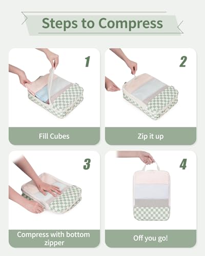 Narwey 6 Set Compression Packing Cubes for Travel Women Men, Travel Cubes for Carry On Suitcase, Durable Compression Luggage Organizer Bags - color: ZA-Mix Checkerboard