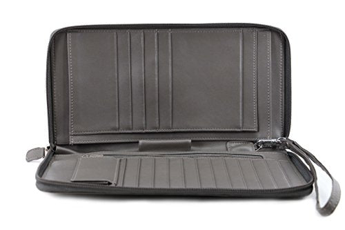 Zip-Around Passport Gray Unisex Leather Wallet Executive Boarding Pass Holder (Drizzling Mist) - color: Drizzling Mist