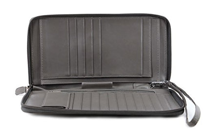 Zip-Around Passport Gray Unisex Leather Wallet Executive Boarding Pass Holder (Drizzling Mist) - color: Drizzling Mist