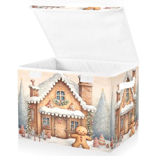 senya Christmas Baskets Collapsible Storage Bins with Lids, Christmas Snow Gingerbread Man Storage Boxes Clothes Baskets for Organizing, B06D22020 - color: Christmas 2