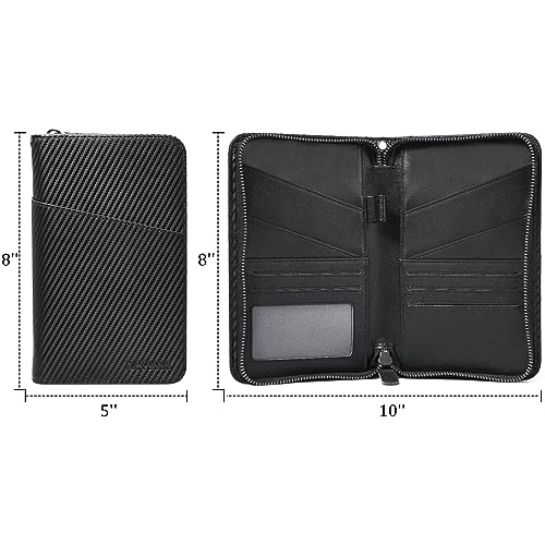 Polare Full Grain Leather Passport Holder Cover Case for Men and Women RFID Blocking Family Travel Wallet Holds 6 Passports - color: Carbon Black