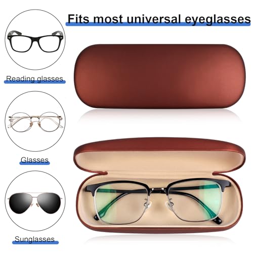 Joyberg Glasses Case, 2 Pack Eyeglass Case with Cleaning Cloth, Glasses Case Hard Shell Fits Most Glasses - color: Brown