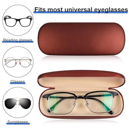 Joyberg Glasses Case, 2 Pack Eyeglass Case with Cleaning Cloth, Glasses Case Hard Shell Fits Most Glasses - color: Brown