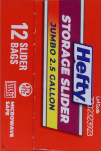 Hefty Slider Jumbo Storage Bags, 2.5 Gallon Size, 12 Count (Pack of 2) - size: 12 Count (Pack of 2), style: Jumbo Bag (2.5 Gallon)