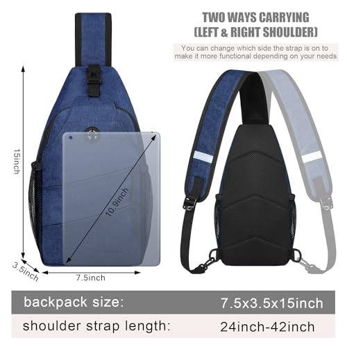 Pritent Crossbody Bags for Women Men Trendy Sling Bag Backpack Casual Chest Bag with Convertible Shoulder Strap - color: Blue, size: Medium