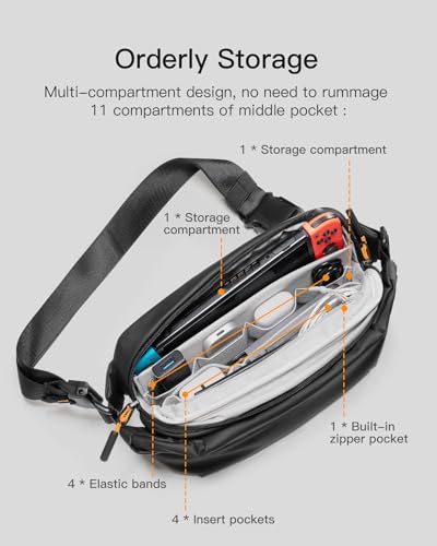 Inateck Sling Bag X, Multi-pocket Crossbody Shoulder Chest Bag with Adjustable Shoulder Strap, Water-resistant Waist Fanny Pack for Men, Women, Travel, Daily Use, Cycling, Hiking, Black, Large - color: Black, size: Large
