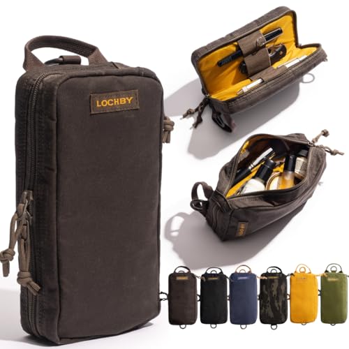 LOCHBY® Venture Pouch | Multipurpose Tactical Tool Bag | Water Resistant Waxed Canvas | Dual-Sided Zipper Pouch | for Motorcycle, Bike, EDC, Pen, Pencil, Art, Tech & Travel - color: Brown, size: Regular