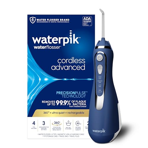 Waterpik Cordless Advanced 2.0 Water Flosser For Teeth, Gums, Braces, Dental Care With Travel Bag and 4 Tips, ADA Accepted, Rechargeable, Portable, and Waterproof, Blue WP-583, Packaging May Vary - color: Blue