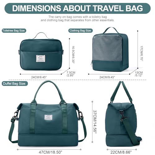 Weekender Bags for Women,Travel Duffle Overnight Bag with Shoe Compartment,Personal Item Carry On Bag,Gym Bag,3 Pcs Set - color: A-Peacock Blue-3Pcs-0022, size: Large