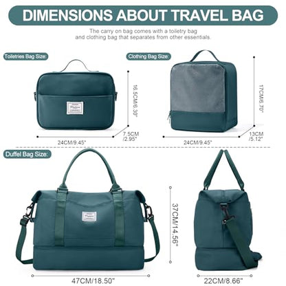 Weekender Bags for Women,Travel Duffle Overnight Bag with Shoe Compartment,Personal Item Carry On Bag,Gym Bag,3 Pcs Set - color: A-Peacock Blue-3Pcs-0022, size: Large