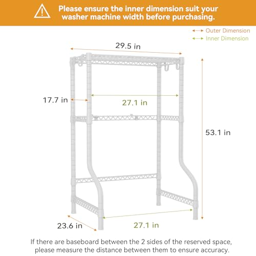 ULIFHOME U16 Upgraded Washer Dryer Stacking Rack for Narrow Laundry Room and Bathroom, Metal Over Washer and Dryer Storage Shelves for Saving Space, 29.5" W x 23.6" D x 53.1" H, White - color: White