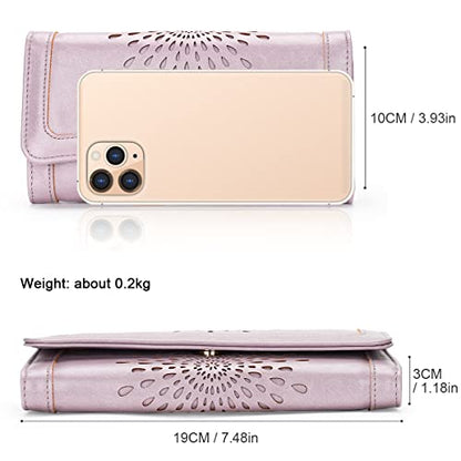 APHISON Womens Wallets RFID Blocking Leather Clutch Long Wallet for Women Card Holder Phone Organizer Ladies Travel Purse Hollow Out Sunflower Design Gift - color: D-purple