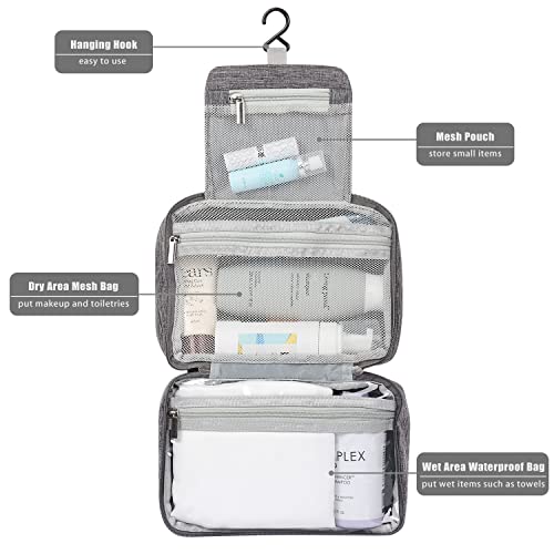 Etercycle Toiletry Bag for Women Men, Waterproof Hanging Toiletry Bags for Traveling, Portable Foldable Travel Wash bag with Hanging Hook, Shaving Bag for Bathroom Shower- Gray - color: Gray
