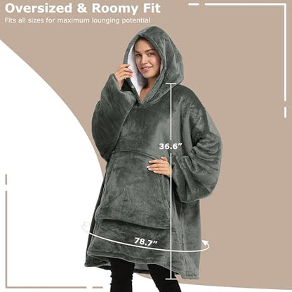 Catalonia Oversized Blanket Hoodie Sweatshirt, Wearable Sherpa Blanket Pullover, Gift for Her - color: Grey