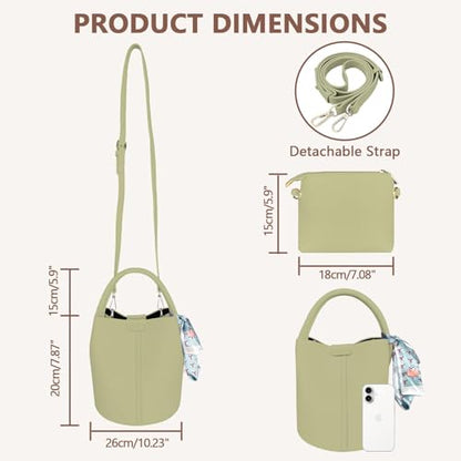 Vegan Leather Bucket Bag for Women Crossbody Bucket Purse with Removable Fashion Bucket Handbag - color: Green