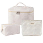 RSRSLEII 3Pcs Quilted Cotton Coquette Makeup bag, Coastal Granddaughter Aesthetic Cosmetic Bag, Cute Seashell Portable Travel Toiletry Pouch (08 3Pcs White) - color: 08 3Pcs White