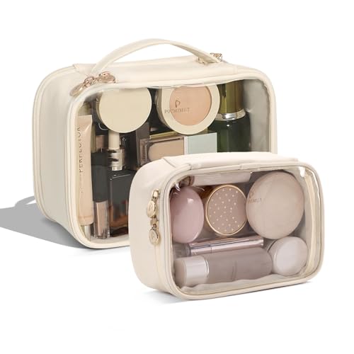 Pocmimut Clear Makeup Bags,Small Makeup Pouch with Large Cosmetic Bag Toiletry Bag Car Accessories Storage for Women,Travel Essentials Organizers,Beige - color: Beige, style: Large+small