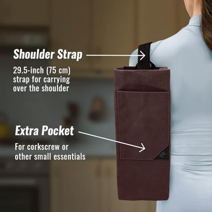 Under NY Sky Wine Tote Bag, Portable Canvas Carrier w/Shoulder Strap, Lightweight, Wine Gift for Travel & Picnic - Single Bottle - Burgundy - color: Wine Bag 1 Slot Burgundy