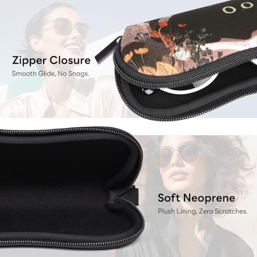 Sunglasses Case with Belt Clip, Ultra Light Neoprene Zipper Soft Padded Glasses Case for Women Men - color: Cute Black Kitty