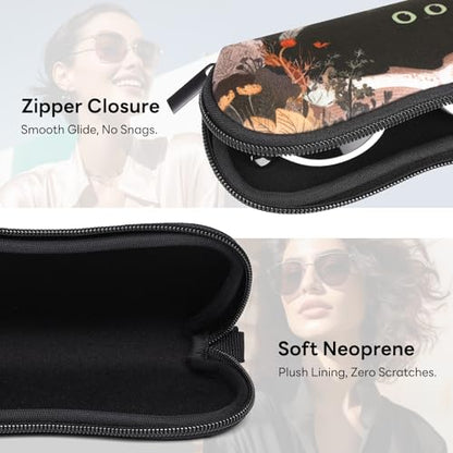 Sunglasses Case with Belt Clip, Ultra Light Neoprene Zipper Soft Padded Glasses Case for Women Men - color: Cute Black Kitty