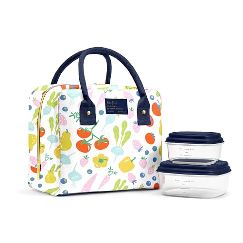 Fit & Fresh Bloomington Lunch Bag for Women - Insulated Large Lunch Box for Work with Containers, Leak-Resistant, Stain-Resistant, Zipper Closure, Fruit Print - color: Fruit Print, size: One Size