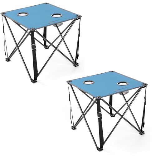 ARROWHEAD OUTDOOR 26” (66cm) Portable Camping Folding Table, 2 Cup Holders, Square, Carrying Case, Steel Frame, High-Grade 600D Canvas - color: Blue 2pack