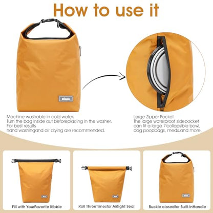Dog Food Travel Bag 2PCS Collapsible Dog Travel Bowls dog food storage container 20L (Yellow, Large) - color: Yellow, size: 20L