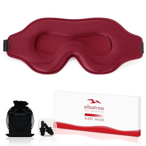 Sleep Eye Mask for Men Women, Sleeping Mask for Side Sleeper, Travel Blackout Night Blindfold Eye Shade Cover with Adjustable Strap (Red) - color: Red