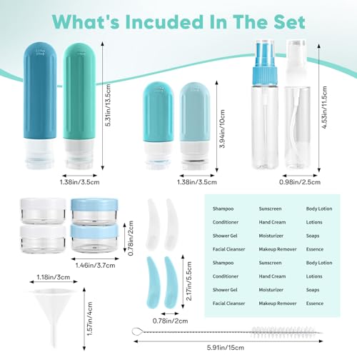 Landisun Travel Bottles for Toiletries 18Pack Travel Size Containers Toiletry Travel-Containers TSA Approved Leak Proof (Blue) - color: Blue