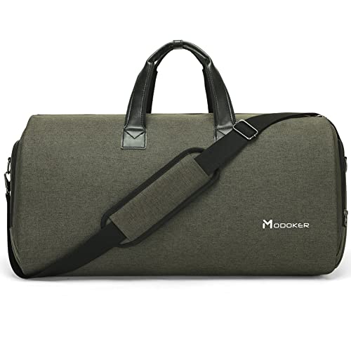 Modoker Convertible Garment Bag with Shoulder Strap, Carry on Garment Duffel Bag for Men Women - 2 in 1 Hanging Suitcase Suit Travel Bags,Forest Night - color: Forest Night