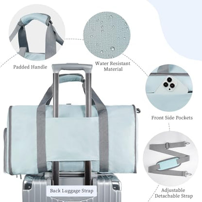 ‌Ytonet Foldable Garment Duffle Bags for Travel, Carry On Convertible Duffel Bag with Shoe Compartment & Water Resistant Fabric, 2-in-1 Hanging Suit Organizer, Mint Green - color: Blue