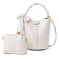 Vegan Leather Bucket Bag for Women Crossbody Bucket Purse with Removable Fashion Bucket Handbag - color: Beige