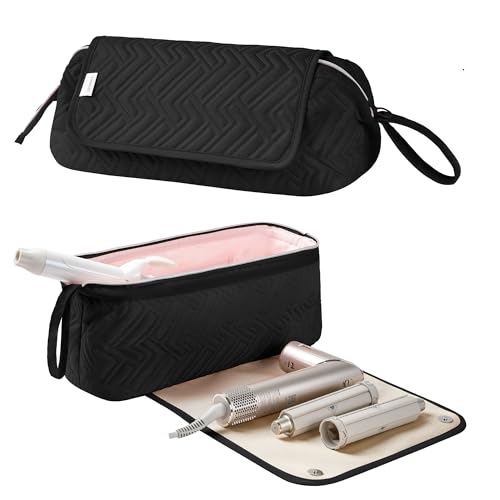 Leudes Hair Tools Travel Bag for Women Heat Resistant Mat for Travel Essentials Hot Tools Straighteners,Flat Irons,Curling Iron,Hot Air Brushes and Hair Dryer Organizer Bags 2 in 1(Black) - color: Black