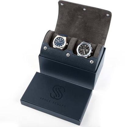 2 Watch Travel Case for Men – Leather Roll Organizer & Storage Box, Fits Watches up to 55mm | Removable Cushions | Gift Ready (Midnight Navy/Charcoal Grey) - color: Midnight Navy / Charcoal Grey